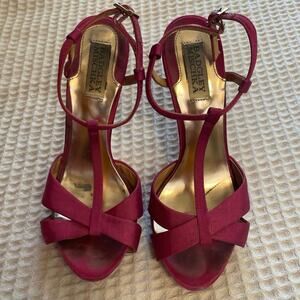 Badgley Mischka Glam Eventwear Purple T Strap Stiletto Heels W/ Dust Bag Sz 6.5